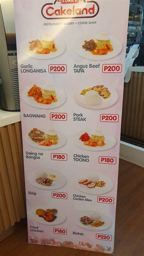 Menu at Edna's Cakeland cafe, Cabanatuan City, .